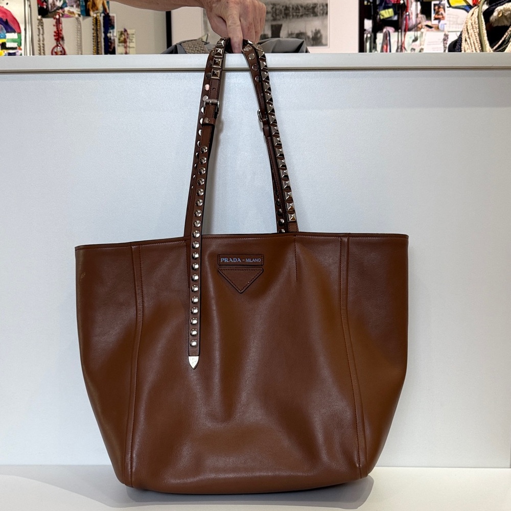 Prada Tan Leather Studded Tote